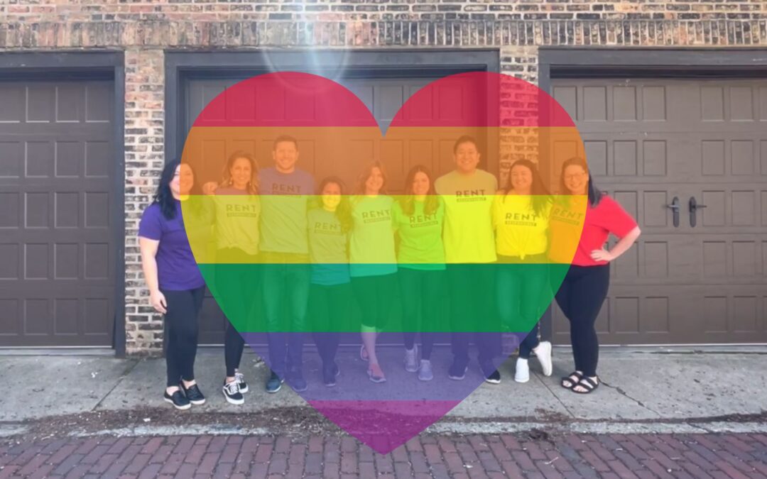 Rent Responsibly team on retreat in Chicago with a rainbow heart