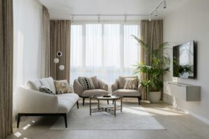 Living room with white and beige furniture