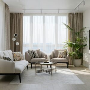 Living room with white and beige furniture