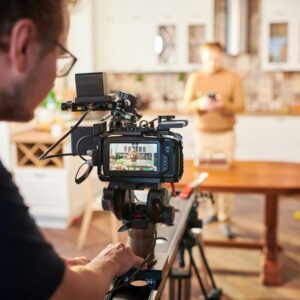 Photographer setting up in home